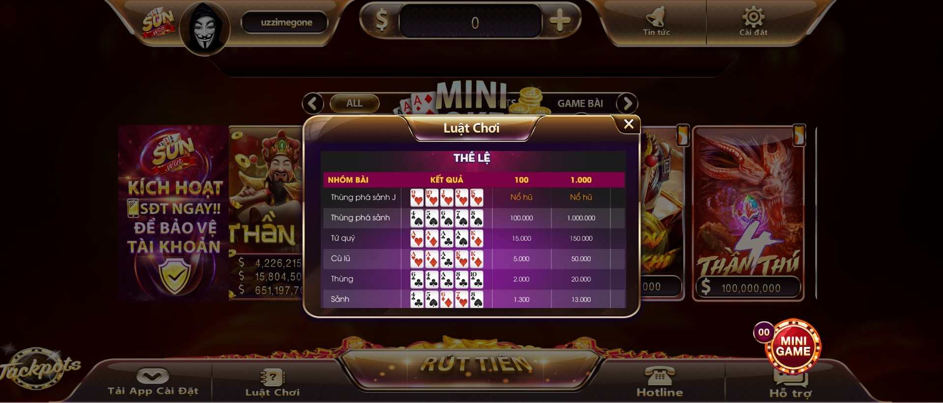 Cơ chế nổ hũ Mini Poker Sunwin