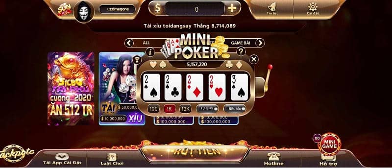 Hướng dẫn quay Mini Poker Sunwin nổ hũ sau 5 phút